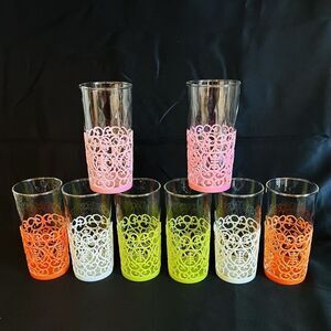 8 Retro Outrageous 60s KH USA Atomic Tumbler Drinking Glasses Plastic Coaster